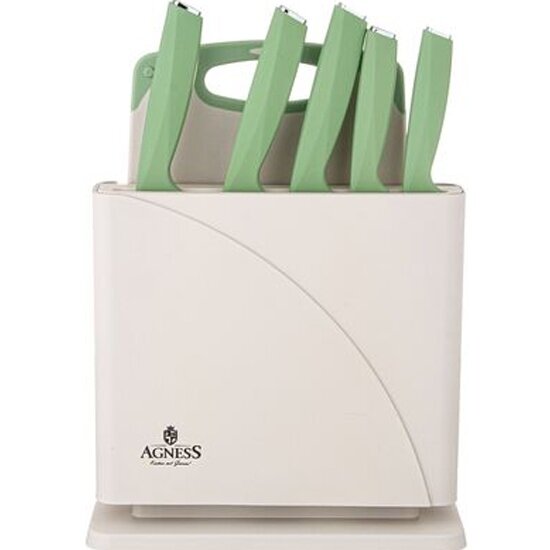 Набор ножей Agness на пластиковой подставке и разделочная доска 7 пр.