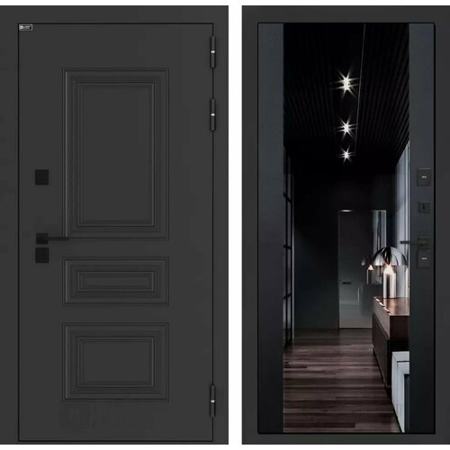 Входная дверь Аляска лайт с внутренней панелью зеркало максимум черный кварц, (терморазрыв) размер по коробке 960х2050, правая