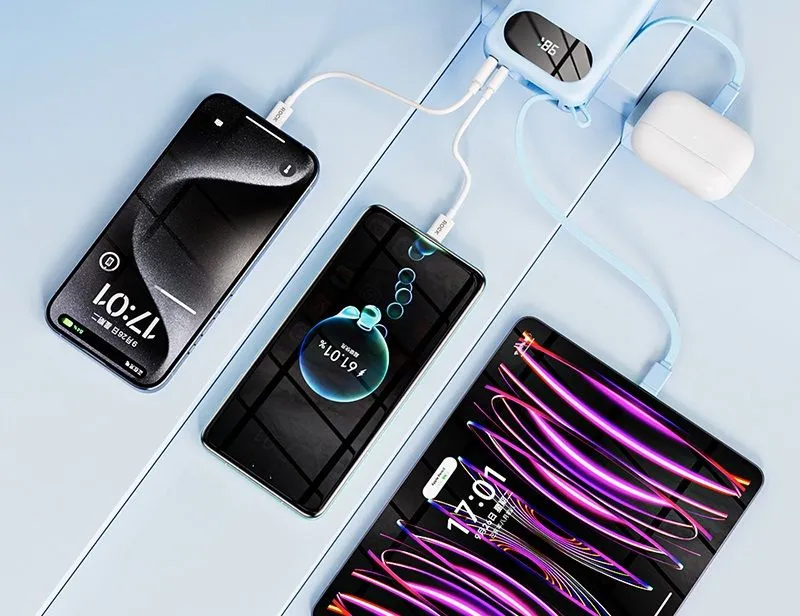 Внешний аккумулятор карманный ROCK Y11 Mini Series Power Bank with Cable 20000mAh 35w голубой — фото 1