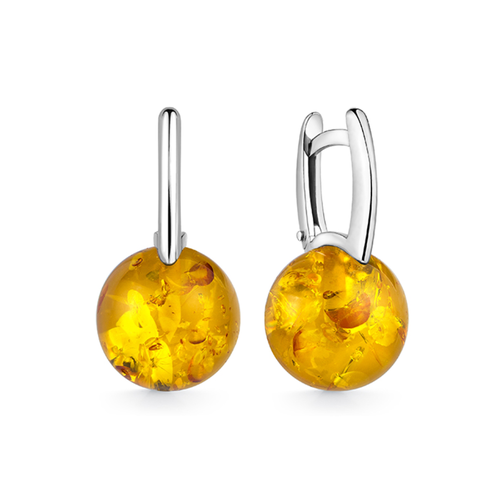 фото Серьги двусторонние argentum, серебро, 925 проба, родирование, янтарь, размер 12 мм, длина 1.7 см, , желтый аргентум