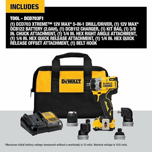 Комплект 5 в 1 дрель-шуруповерт DEWALT DCD703F1 USA 28300₽