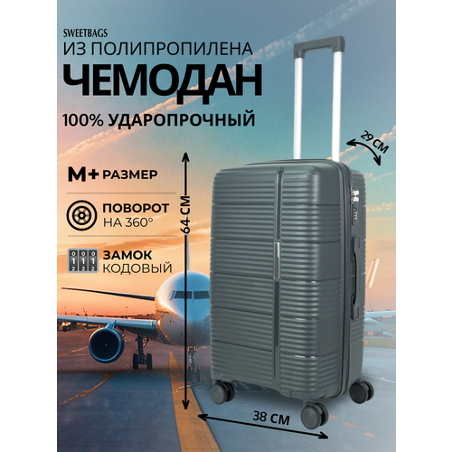 фото Чемодан sweetbags, 70 л, размер m+, темно-серый