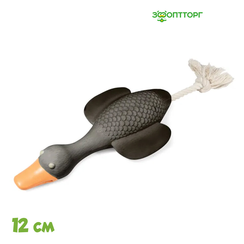 Triol игрушка из латекса "Гусь с веревкой" для собак 12 см цвет серый