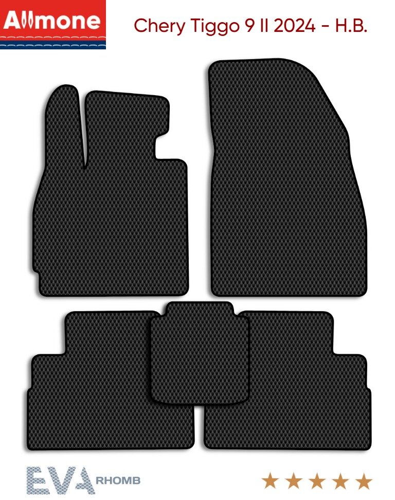 Коврики в салон ЭВА Allmone для Chery Tiggo 9 2 (suv) 2024 - Н. В, черные, 5шт. / Чери Тиго 9 2