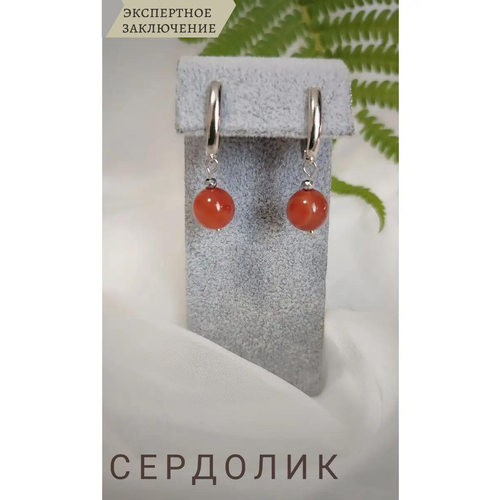 фото Серьги сафария, сердолик, размер 10 мм, оранжевый, серебряный, красный