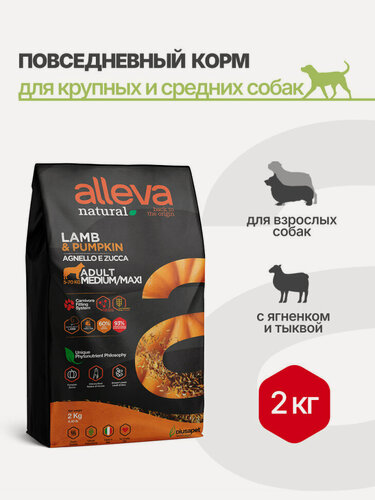 Изображение товара Alleva Natural Adult Lamb & Pumpkin Medium/Maxi сухой корм для взрослых собак с ягненком и тыквой - 2 кг