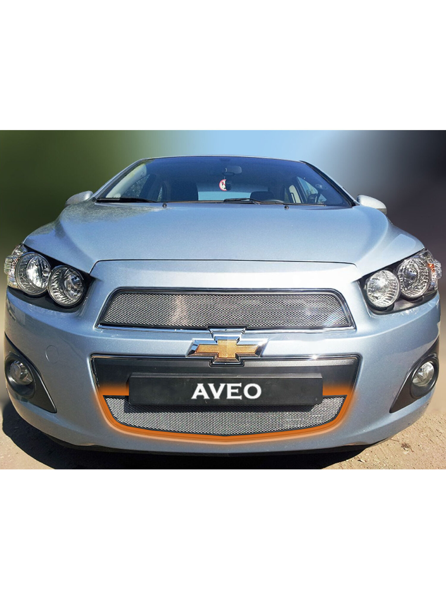 Защитная сетка радиатора низ хром Chevrolet Aveo (2011-2015) / съемная решетка на бампер Шевроле Авео