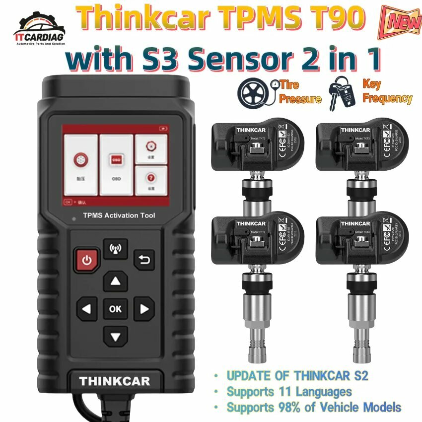 Программатор THINKCAR TPMS TP T90 с датчиком S3, активация, детектор давления в шинах, 315 МГц, 433 МГц, 2 в 1, обновление THINKTPMS G2