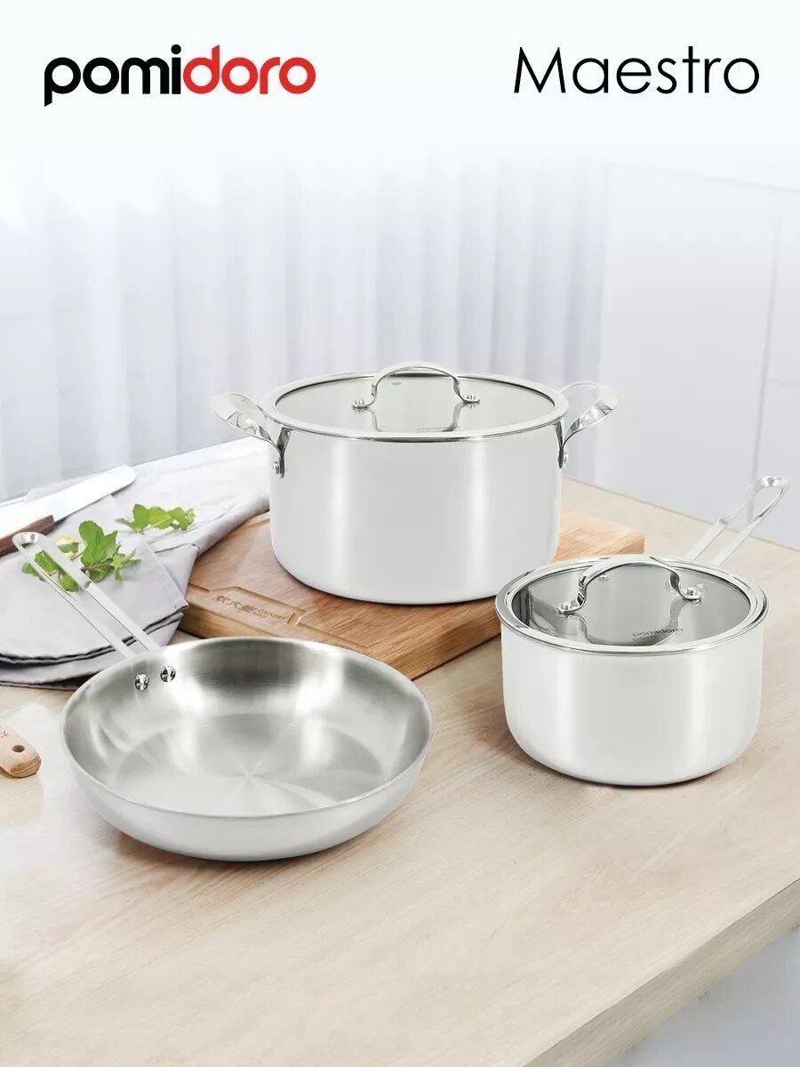 Кастрюля из нержавеющей стали Pomi d'Oro Maestro 3.5 л. для индукции