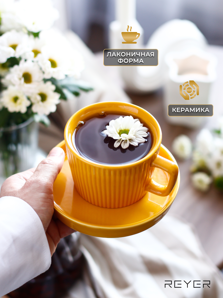 Чайная пара Reyer подарочная, чашка с блюдцем 250 мл керамика — фото 1