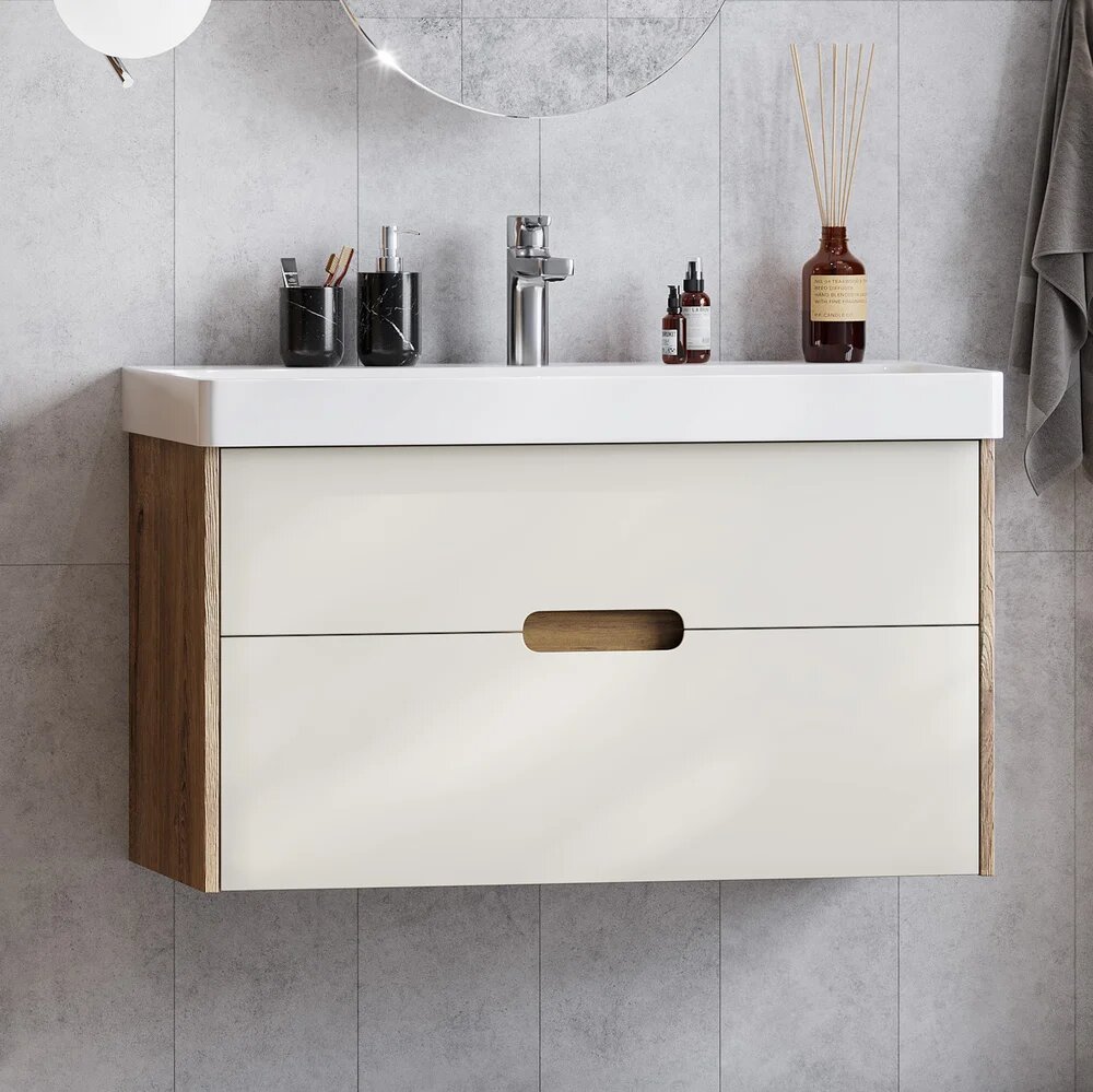 Тумба под раковину без столешницы AQUATON Оливия 90 бежевый/дуб велл