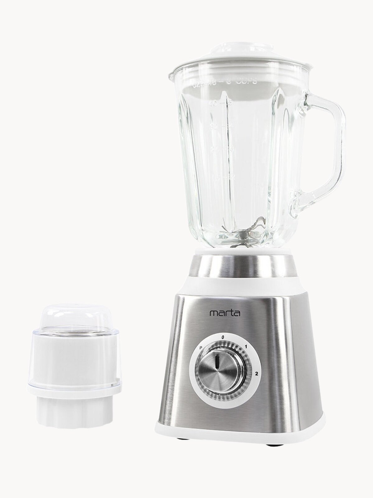 Блендер MARTA MT-1594, стационарный, 2400Вт, 2 режима, кувшин 1.5л, белый