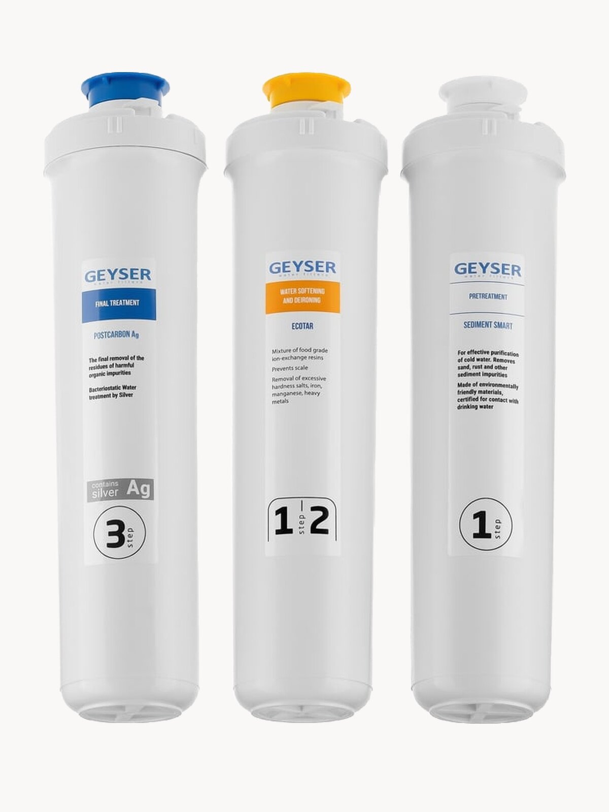 Комплект картриджей Гейзер Оптима Старт, для жесткой воды, комплексная очистка, умягчение и защита от бактерий, 50122