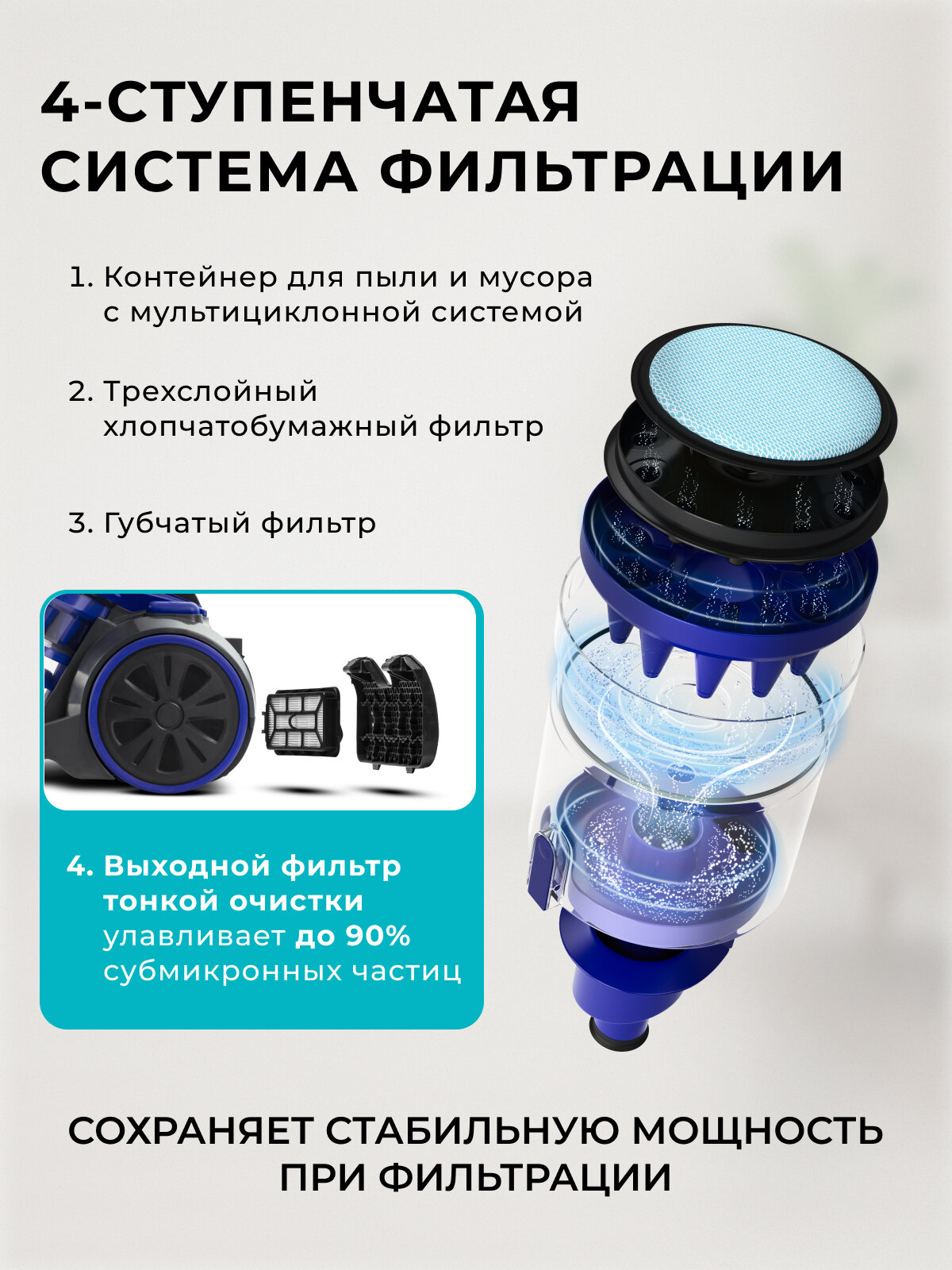 Пылесос GALAXY LINE GL6259, сухая уборка, 2200Вт, контейнер 2л, 500Вт — фото 1