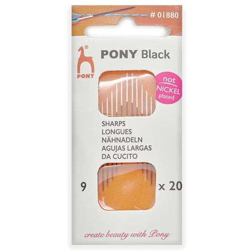 Иголки для шитья № 9, c белым ушком, PONY Sharps BLACK, 01880, 20 шт 01613 иглы швейные sharps 5 10 в тубе с магнитом 20 шт pony