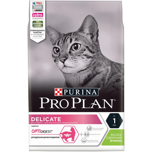 PRO PLAN Delicate Lamb корм для кошек с чувствительным пищеварением и привередливых к еде, с ягненком 3кг