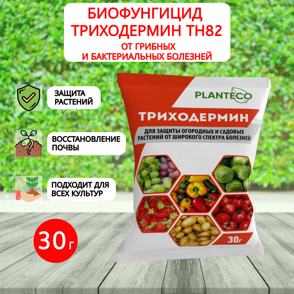 Planteco Биофунгицид Триходермин ТН82 для защиты растений от грибных и бактериальных болезней 30 г