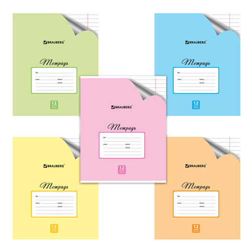 Тетрадь 12 л. BRAUBERG ЭКО, линия, обложка плотная мелованная бумага, пастельная С уголком, 104507
