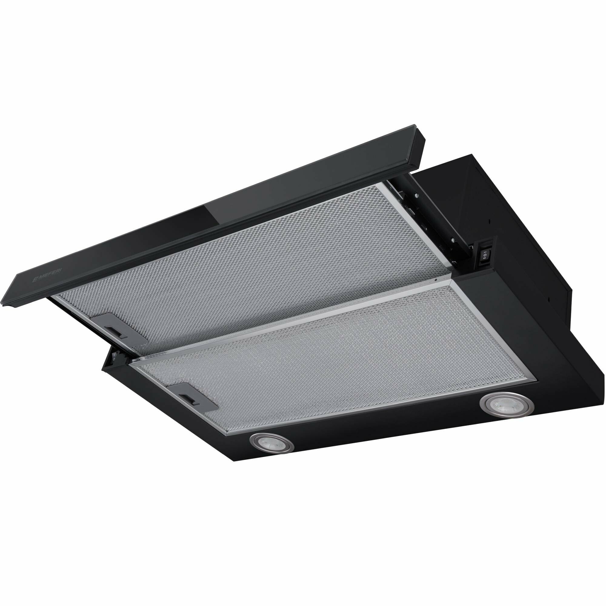 MEFERI SLIDEBOX60BK GLASS ULTRA на 60 см, черная, производительность 850 м3/ч, стекло