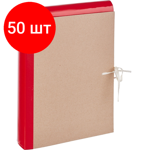 Комплект 50 штук, Папка архивная крафт/бумвинил ATTACHE 5см 4 завязки, красн.