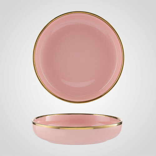 Розовая Круглая Сервировочная Тарелка с Золотистой Каймой 22.5х4.5