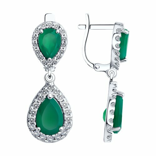 Серьги с подвесками The Jeweller, серебро, 925 проба, родирование, фианит, агат, , зеленый