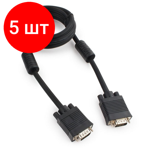 Комплект 5 штук, Кабель VGA - VGA, М/М, 1.8 м, фер, экр, Cablexpert, чер, CC-PPVGA-6B комплект 5 штук кабель vga vga м м 15 м фер cablexpert чер cc ppvga 15m b