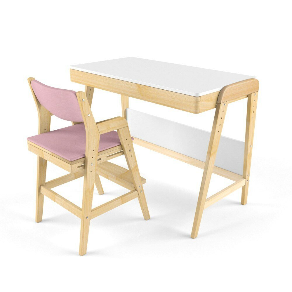 Комплект растущий стол и стул с чехлом 38 попугаев "Вуди" (Белый, Береза, Розовый)