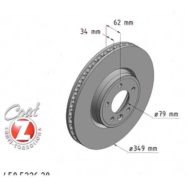 ZIMMERMANN 450.5226.20 диск тоpм lrov range rover 12-, Discovery (Дискавери) 16- пер вент 349x34 (Комплект 2 штуки)