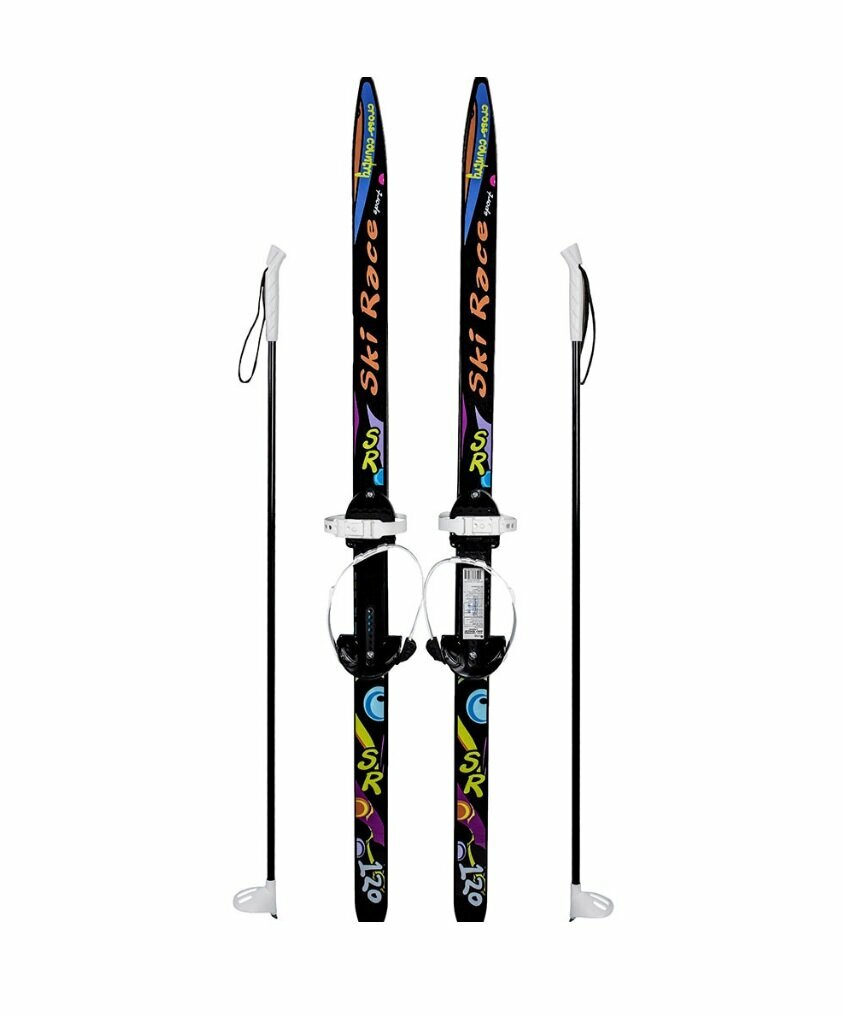 Лыжи подростковые Ski Race с палками чёрный (120/95)