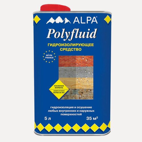Изображение товара Средство гидроизолирующее Alpa "Polyfluid", антисептические свойства, 5 литров