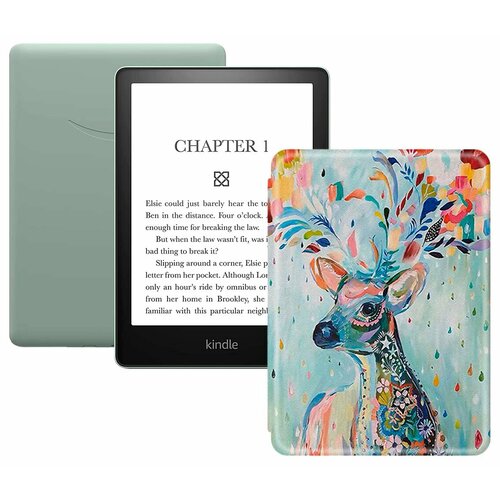 Электронная книга Amazon Kindle PaperWhite 2021 16Gb Ad-Supported Agave Green с обложкой ReaderONE PaperWhite 2021 Deer