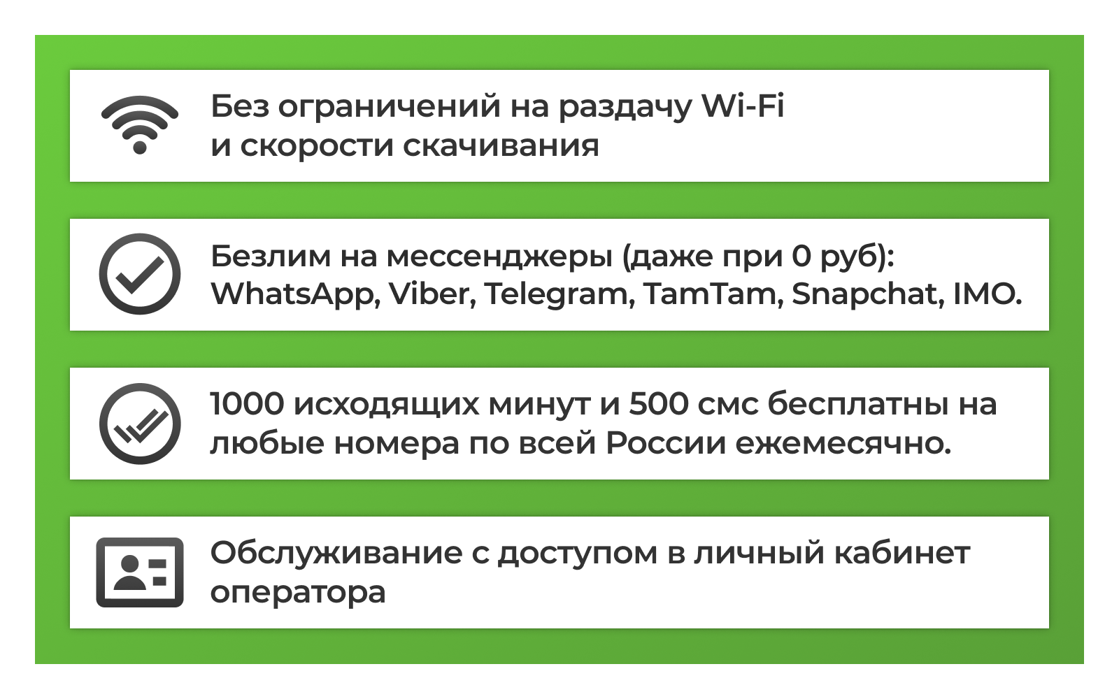 Сим-карта / 1000 минут + 500с + 40GB + безлимит на мессенджеры - 400 р/мес тариф дляартфона (Москва и МО)