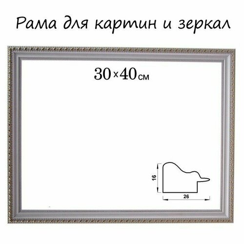 Рама для картин зеркал 30 х 40 х 26 см пластиковая белая с золотом 648₽