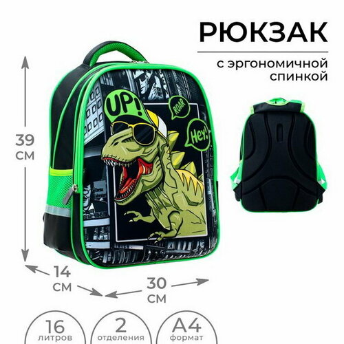 Рюкзак каркасный школьный Динозавр, 39 x 30 x 14 см