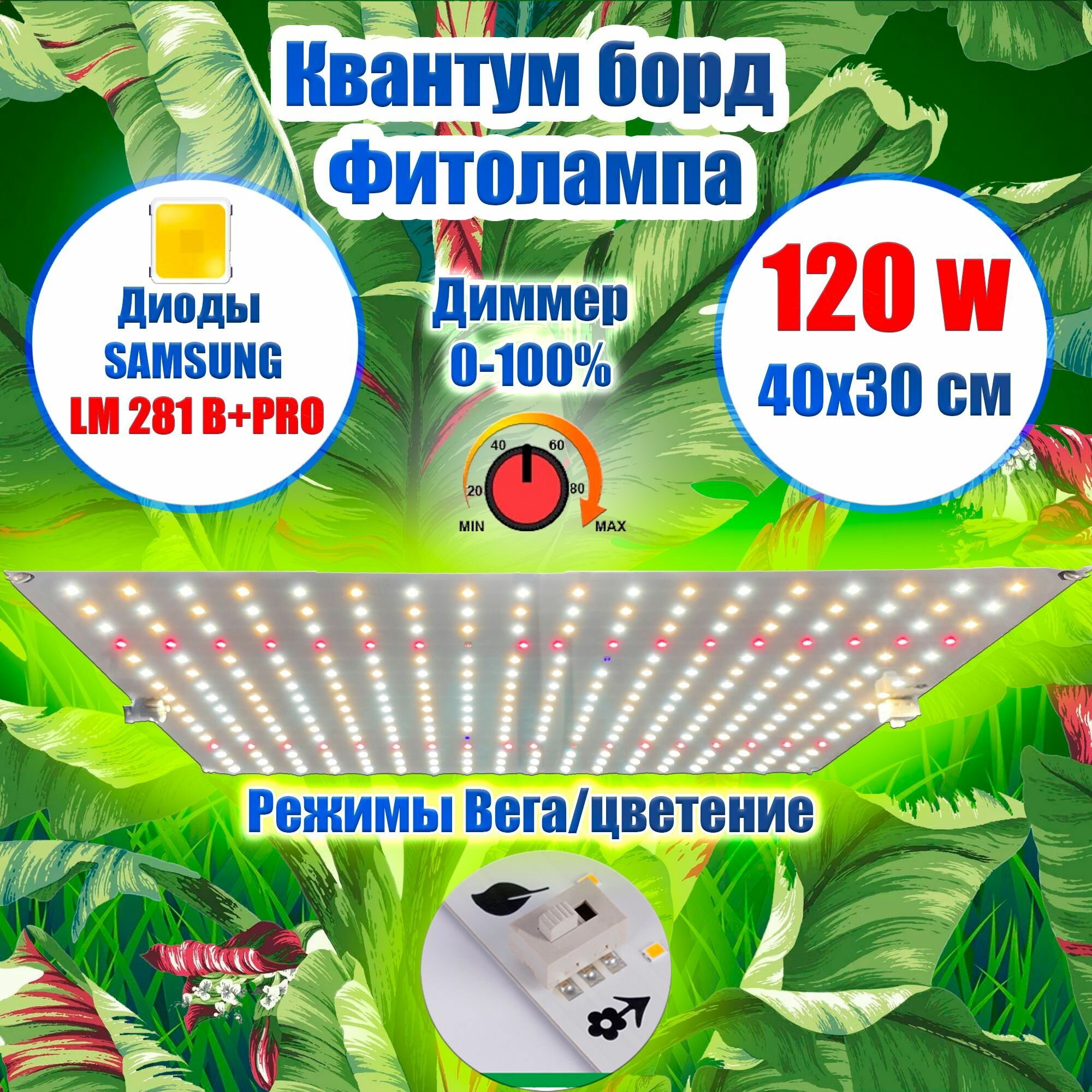 Лампа для растений 120 ватт/ Samsung LM281b+/ quantum board/ квантум борд