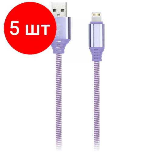 Комплект 5 шт Кабель Smartbuy iK-512NS USBAM - LightningM для Apple в оплетке 2A output 1м фиолетовый 1056₽
