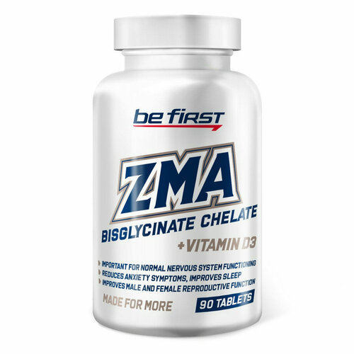 Магний+цинк+B6 Be First ZMA Chelate + vitamin D3 (ЗМА бисглицинат хелат + Д3) 90 таблеток, Нейтральный zma с витамином д3 be first zma d3 90 капсул спортивное питание для повышениея тестостерона
