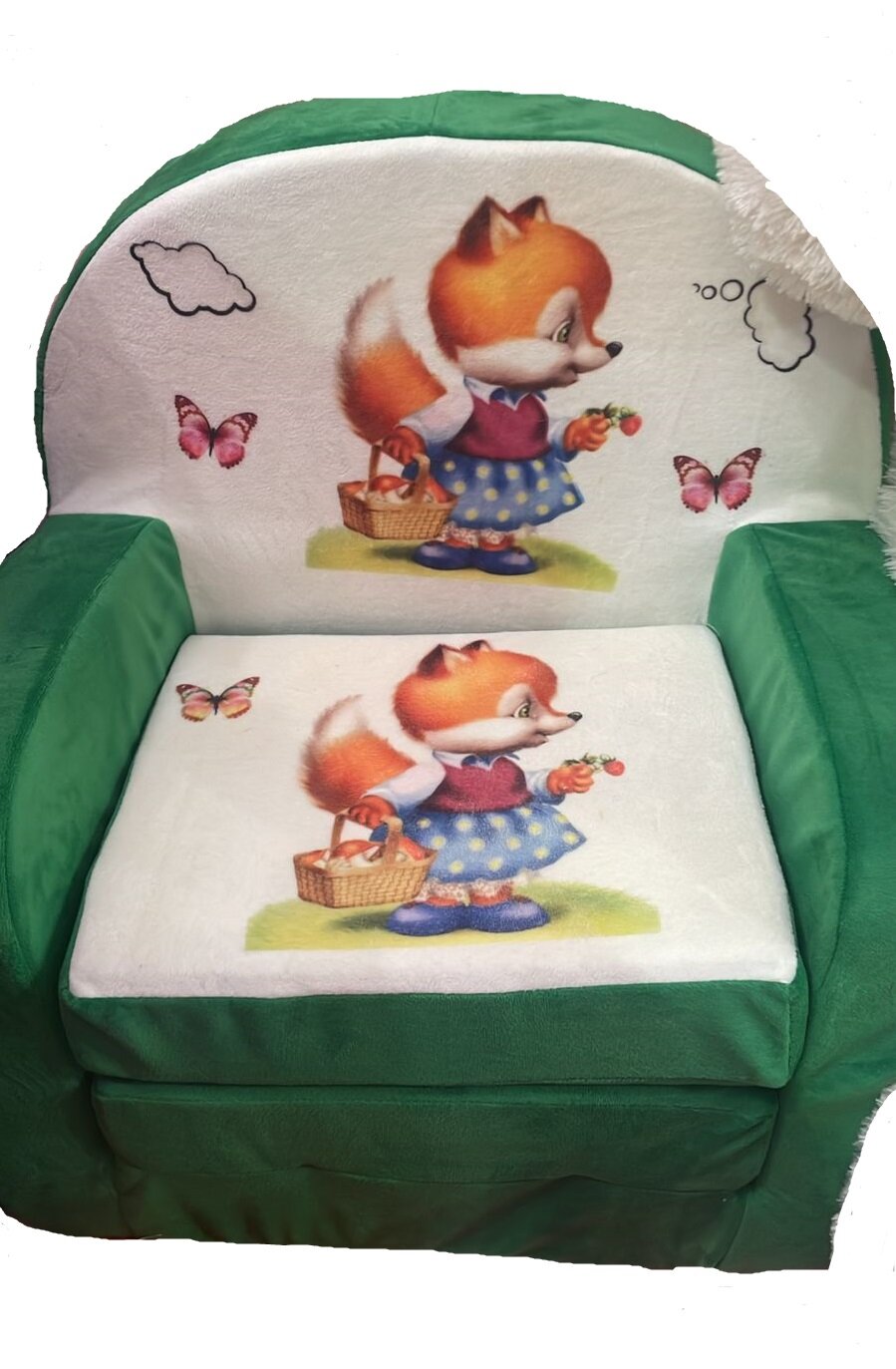 Бескаркасное мягкое детское кресло трансформер с принтом "Лисичка"