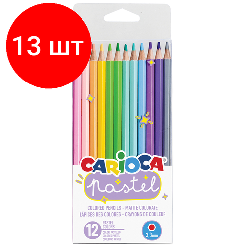 Комплект 13 шт, Карандаши цветные Carioca Pastel, 12цв, заточен, ПВХ, европодвес