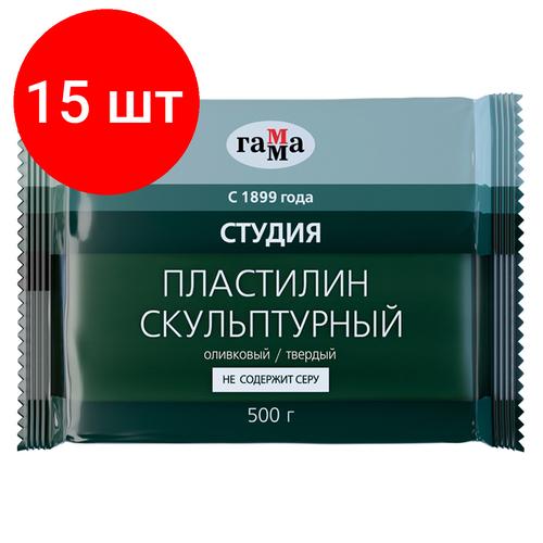 Комплект 15 шт, Пластилин скульптурный Гамма Студия, оливковый, твердый, 500г, пакет комплект 3 шт пластилин скульптурный гамма студия оливковый твердый 1кг пакет