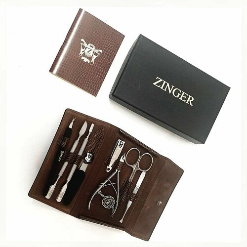 Zinger Маникюрный набор на кнопке, 8 предметов, цвето ручек серебро