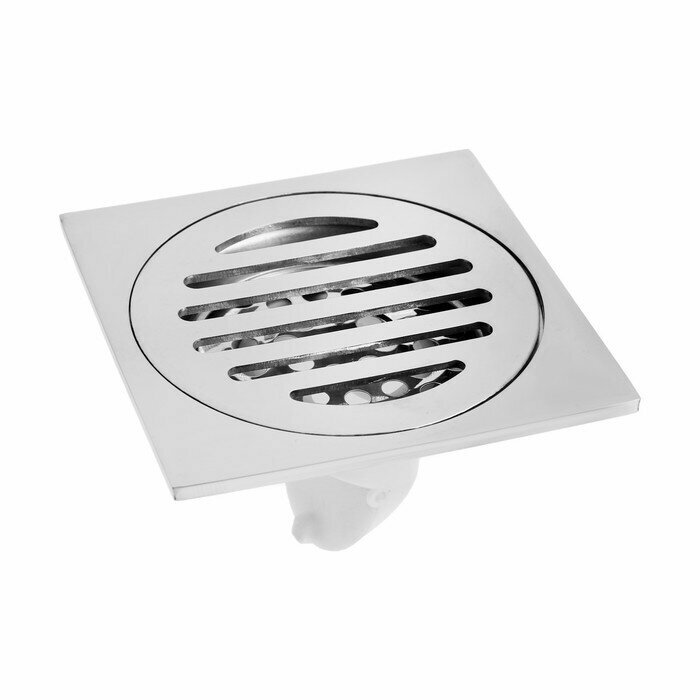 фото Трап ZEIN, 100х100 мм, вертикальный, с сеткой для задержки волос, нержавеющая сталь, хром