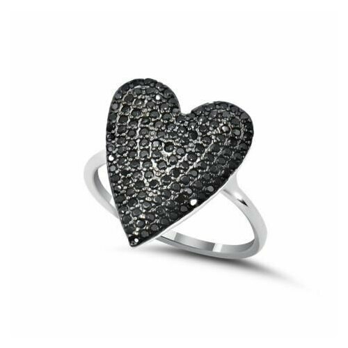 фото Кольцо tosya, серебро, 925 проба, фианит, размер 17, черный