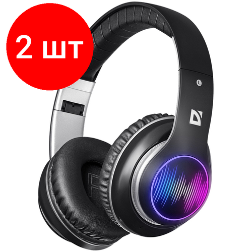 Комплект 2 шт Наушники с микрофоном беспроводные Defender FreeMotion B545 Bluetooth складные MicroSD FM подсветка разъем Micro-USB черный 383800₽
