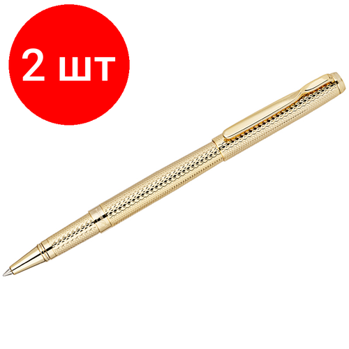 Комплект 2 шт, Ручка-роллер Delucci Celeste синяя, 0.6мм, цвет корпуса - золото, подарочная упаковка