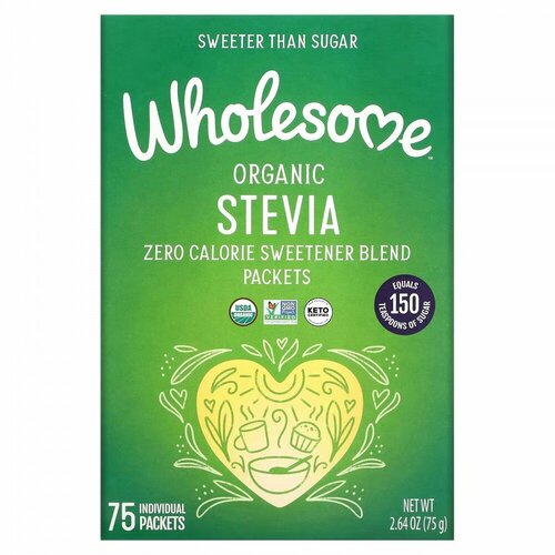 Wholesome Sweeteners, Органическая стевия, смесь подсластителей с нулевой калорийностью, 75 отдельных пакетиков, 75 г (2,65 унции)