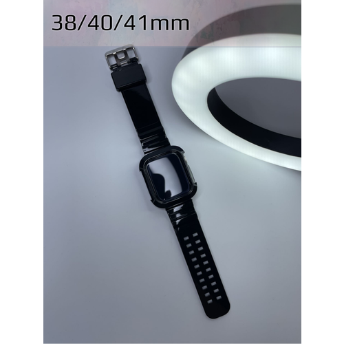 Силиконовый ремешок для Apple Watch 38mm 40mm 41mm, защитный чехол для эйпл вотч серии 1-9 SE SE2; черный