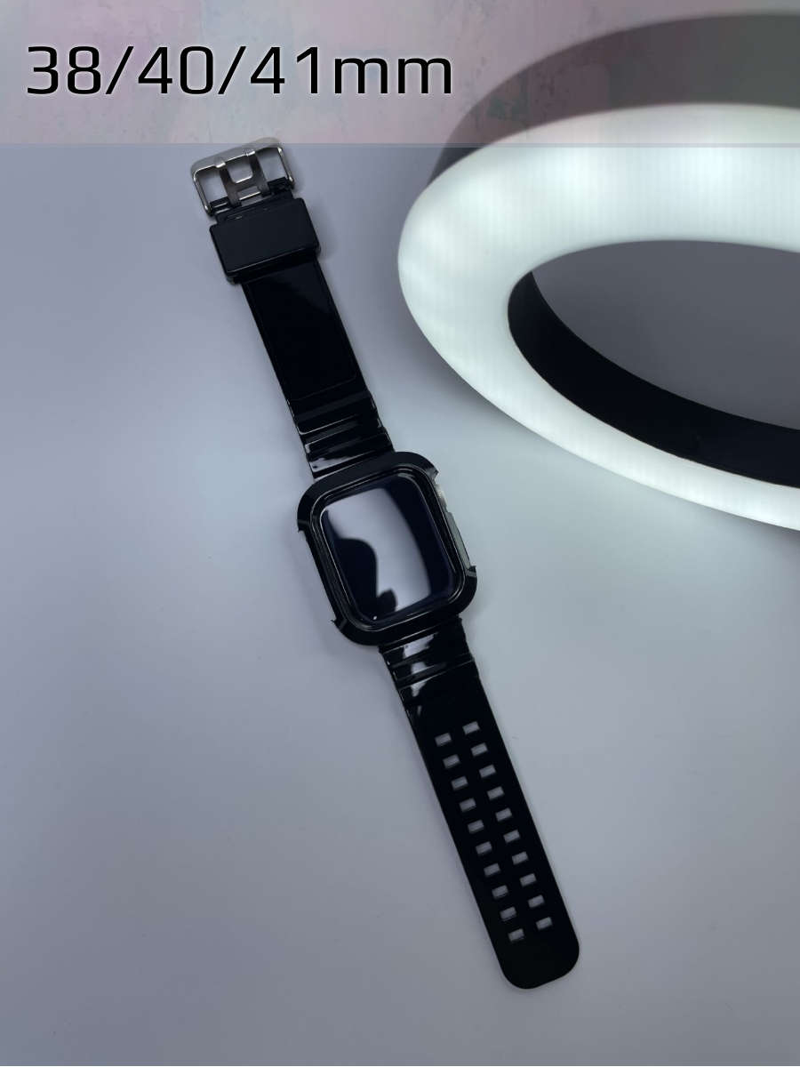 Силиконовый ремешок для Apple Watch 38mm 40mm 41mm защитный чехол для эйпл вотч серии 1-9 SE SE2; черный