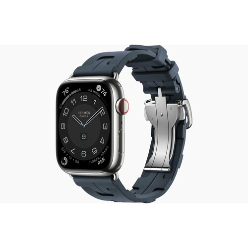 Часы Apple Watch Hermès Series 9 GPS + Cellular 45mm Silver Stainless Steel Case with Navy Kilim Single Tour Deployment Buckle